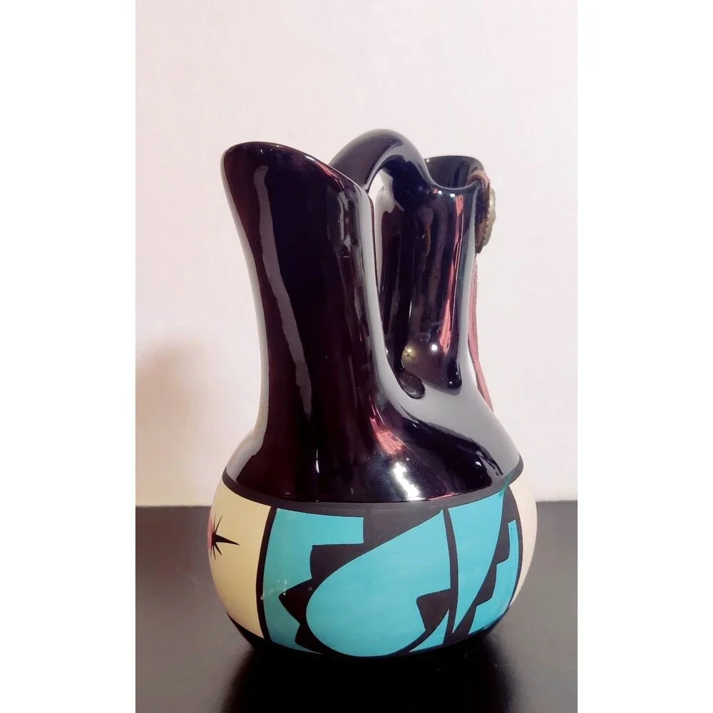 Vintage Navajo Wedding Vase Pottery 8 Inch Signed 1990 
